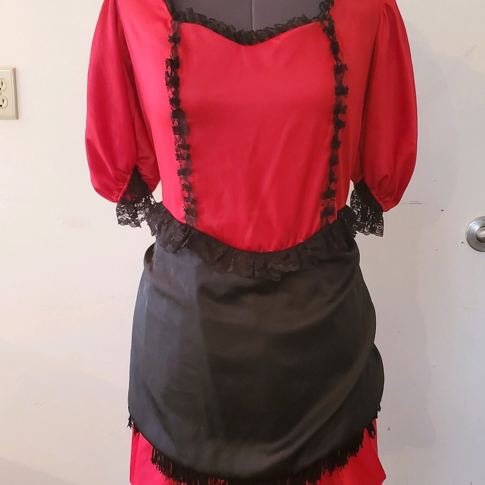 Saloon girl costume theater red dress includes black headband